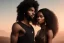 Placeholder: Beautiful black woman with long black hair standing next to brother with a scar, sorcerers, fantasy, ethereal, soft lighting, realistic lighting, HD 8K