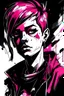 Placeholder: Dax jenkins on paper art print, in the style of gothcore, dark pink and light black, bryan hitch, portraiture with emotion, dynamic mark making, simplistic vector art, fluid ink washes