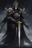 Placeholder: a demonic looking man with a sword in his hand, undead skeleton king, dark souls, skeleton king, overlord season 4, ainz ooal gown, prince crown of black gears, the king of death, king of time reaper, overlord, lich vecna (d&d), dark and forboding, from overlord, scary knight, large black smile Overlord