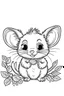 Placeholder: cute coloring page, sketch style, cute baby mouse in the wood, cute cartoon, white and black, withe background, no shadows, outline.