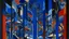 Placeholder: A dark blue chaotic realm with pixies painted by Frank Lloyd Wright