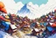 Placeholder: color draw mountain village