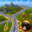 Placeholder: a new donkeykong level with small cars, fine detail, graphics, shiny 3d, road sign, suspended road, islands, jumps