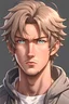 Placeholder: Anime tan-haired and gray-eyed, light-skinned casual male portrait, 8K resolution, high quality, ultra graphics, and detailed with lines.