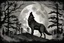Placeholder: wolf howling at the moon, image in shades of gray, high quality of details