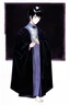 Placeholder: black hair, 19year old, male, wearing black robes, alchemist, in the style of Harry Clarke