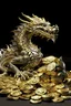 Placeholder: a hug dragon guarding af pile of small gold and silver coins. style of Larry Elmore.