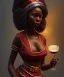 Placeholder: Negra Francisca, beautiful, curvy body, African slave, simple red fabric dress, long black hair, red headband, head and shoulders portrait, holding glass of wine, 8k resolution concept art portrait by Greg Rutkowski, Unreal Engine 5 volumetric lighting