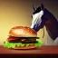 Placeholder: A horse eating a hamburger.