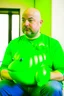 Placeholder: bald man with inflatable green frog