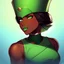 Placeholder: portrait, avatar last airbender, sexy female,dark skin, eathbender,green clothing, green make up, captain hat, short hat