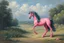 Placeholder: Big pink plastic toy horse.19th painting