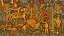 Placeholder: A light orange colored savanna with animals designed in ancient Egyptian architectures and sculptures painted by Keith Haring