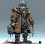 Placeholder: streetpunk vandal cyperpunk dwarf with cybernetic legs, dressed with a coat and beanie