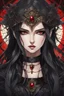 Placeholder: An arrogant looking young woman with pale skin and long brown hair in a stormy dark fantasy setting with intricate details. She is wearing black and read leather, has red eyes, an air of malevolent power surrounds her. Anime style. High definition.