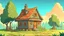 Placeholder: a cartoon style, 8k, A hut in the village