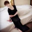 Placeholder: Realistic photo Russian shorthair beautiful 20-years tomboy boyish boylike young wife wide hips in black nightgown in hotel