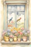 Placeholder: Shabby chic window with flowerpots and bouquets filled with beautiful flowers.full sunlight, stormy clouds, bird, watercolour and ink, stained glass Modifiers: elegant intricate beautiful fantastic view crisp quality colourful Jean-Baptiste Monge pastel colors full view