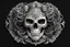 Placeholder: Logo skull, hair , scissors, mask, cover face in 8k tattoo artist dynamic pose, oshare kei, hurufiyya, rtx, intricate details, highly detailed, high details, detailed portrait, masterpiece,ultra detailed, ultra quality