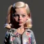 Placeholder: Margot Robbie toddler, full size, leather jacket, floral shirt, floral skirt, shoe, soft skin, dramatic lighting, hyper realistic