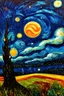 Placeholder: saturn eclipsed by the moon in a meteor shower; in the style of Van Gogh