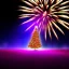 Placeholder: Christmas tree in large hall exploding with fireworks Winter background magical