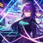 Placeholder: girl, masterpiece, best quality, volumetric lighting, dynamic pose, detailed outfit, perfect eyes, purple hair, green eyes, messy hair, long hair, neon lights,