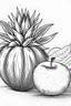 Placeholder: Outline art sketch style. Apple and durian