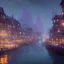 Placeholder: magical riverside town , 8k, beautifl, spirets flowing