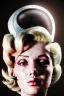 Placeholder: Ultra Realistic image, portrait, blonde woman, sweet Marylin Monroe face, perfect iris, glow eyes, makeup. Retro sci-fi style, helmet, tight latex coat, fog, rain, soft color, highly detailed, unreal engine 5, ray tracing, RTX, lumen lighting, ultra detail, volumetric lighting, 3d, finely drawn, high definition, high resolution.