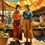 Placeholder: 2 mexican woman painting standing at a market neoclassism whole body zoom the sun