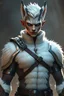 Placeholder: full body picture of a fierce Tabaxi bad boy male character from D&D, he young 20s, he has white short hair, blue eyes, he has pure white fur covering his body, runners build, he is wearing medium metal armor ultra HD, realistic, vivid colors, highly detailed,