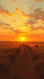 Placeholder: dirt path with sunset in the prairies, old western, painting based on grainy photo, orange brown tones