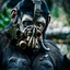 Placeholder: Nature photography, Cyborg Ape, breathing device, gas mask, respirator Christopher Nolan, Dystopian, Extreme depth of field, bokeh blur, Alberta, all-natural, in the style of candid, imperfection, natural lighting, Fuji Film, Anamorphic lens