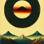 Placeholder: Ukiyo-e styled art, yin and yang sign, mountains and sun