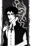 Placeholder: black haired young man necromancer wizard with gothic jewelry and tentacle fingers in the style of Aubrey Beardsley