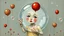 Placeholder: Bubble Wonderland, A figure is holding a mirror that reflects their hidden expression, gouache, mirrored foil, red ballon, primitive, symbolism