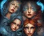 Placeholder: Four doll divine representing each one the four elements: Fire: Earth: Air: Water. Mark Brooks and Dan Mumford, comic book art. Detailed photograph. Insanely intricate face, hair lashes. Fantasy art album cover HD resolution