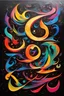 Placeholder: create Islamic calligraphy in oil painting in multicolor abstract style on black background 50% on top 50 % breathing spacese