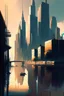 Placeholder: Big City , long river , digital painting