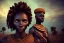 Placeholder: african head portrait, warrior costume,man and woman face ,village, meditation, woods, galaxy sky, 8k quality, unity engine, bloom,cinematic lighting,blue tone, octane render,