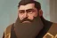 Placeholder: Other worldly bearded strong middle-aged man wearing many gold rings anda rugged long fur trimmed merchant's coat