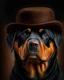 Placeholder: Portrait von Rottweiler mit Hut als Kupferstich