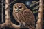 Placeholder: Brown Tawny Owl, pine tree, forest, autumn, dark night highly detailed intricate intricate details high definition crisp quality beautiful lighting pencil sketch watercolor dramatic lighting Deep shadows Warm colors warm light