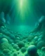 Placeholder: A bluish green underwater coral reef with globs painted by Birge Harrison