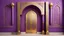 Placeholder: Hyper Realistic Islamic Architectural-Open-Golden-Door-&-Wall on Purple-Rustic-Wall with maroon-crafting-on-white-pillars