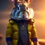 Placeholder: Rabbit toddler, steampunk headphone, sunglass, gangsta neckless, full body, yellow puffer jacket, tokio background, dramatic lighting, hyper realistic, unreal engine 5, 16k