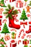 Placeholder: realistic high quality upscale velvet christmas red stocking under the tree, filled with candy and presents