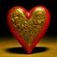 Placeholder: red heart-shaped ceramic sculpture with intricate tribal gold patterns, symbolizing resilience and healing