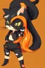 Placeholder: cat 2d, ninja, black fur,full body, orange torn coat,game character, strong, anime, chibi,